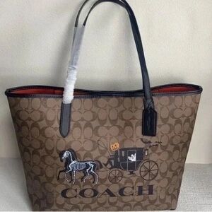Coach Tan Tote with Black Handles and Graphic